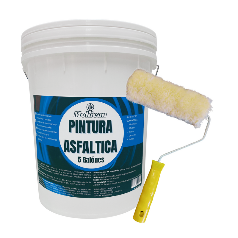 PINTURA ASFÁLTICA IMPERM TINETA 5 GAL + RODILLO POL 18CMS