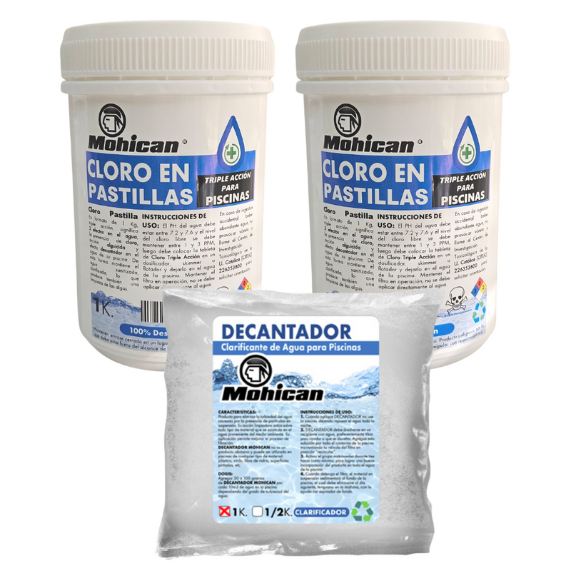 PROMO 2 CLORO TRIPLE ACCIÓN 1KG + 1 DECANTADOR PISCINAS  1KG