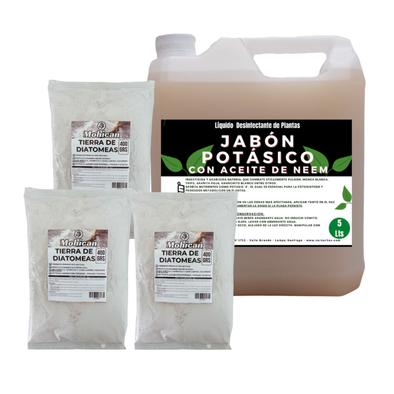 PROMO JABÓN POTÁSICO ACEITE NEEM 5LTS+TIERRA DIATOMEAS 1,2KG