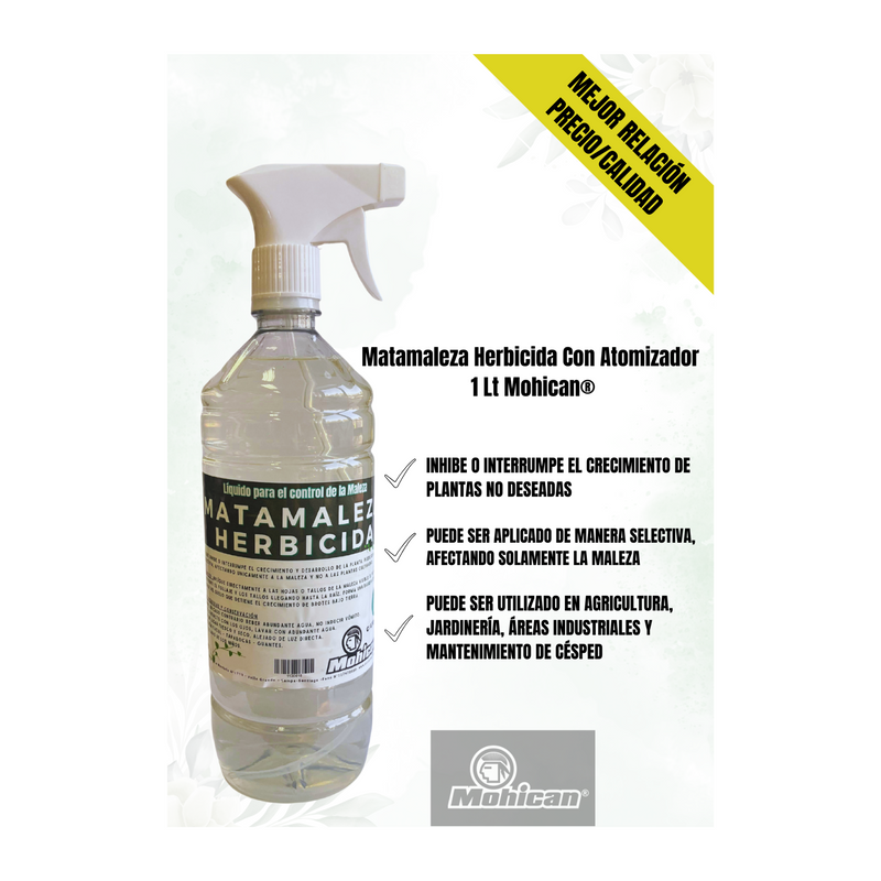 MATAMALEZA HERBICIDA GLIFOSATO CON ATOMIZADOR 1LT MOHICAN®