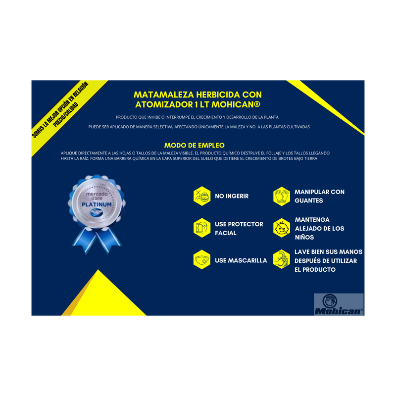 MATAMALEZA HERBICIDA GLIFOSATO CON ATOMIZADOR 1LT MOHICAN®