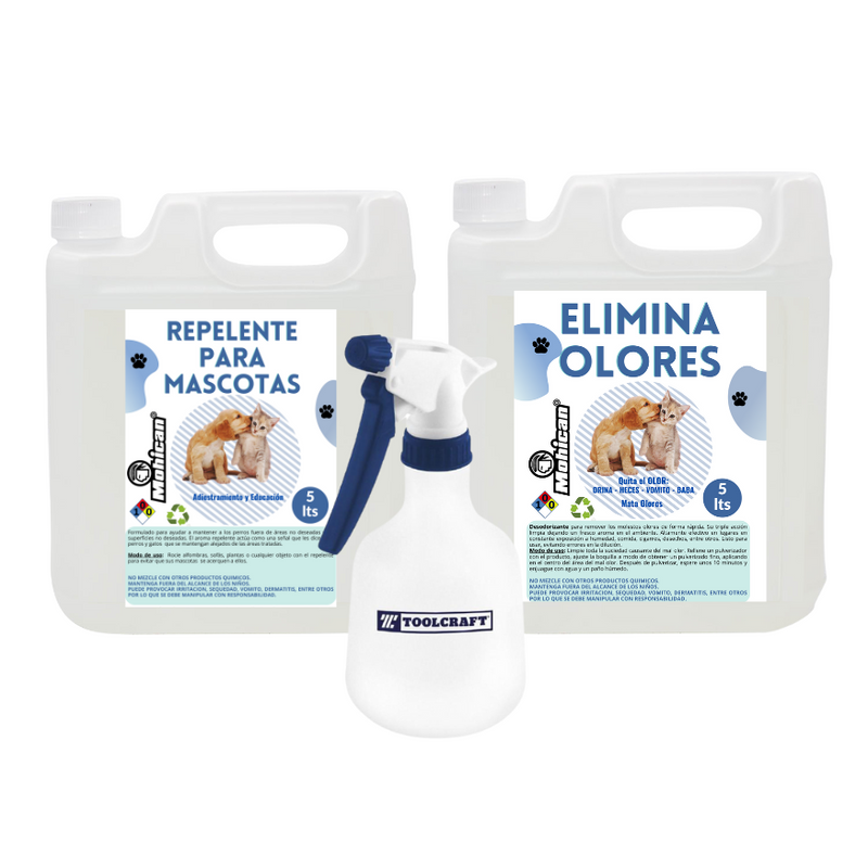PROMO REPELENTE MASCOTA + ELIMINA OLOR 5LTS + ATOMIZADOR 1LT