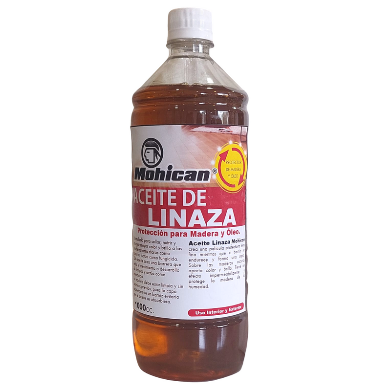 ACEITE DE LINAZA PARA MADERA Y ÓLEOS 100% PURO MOHICAN 1 LT