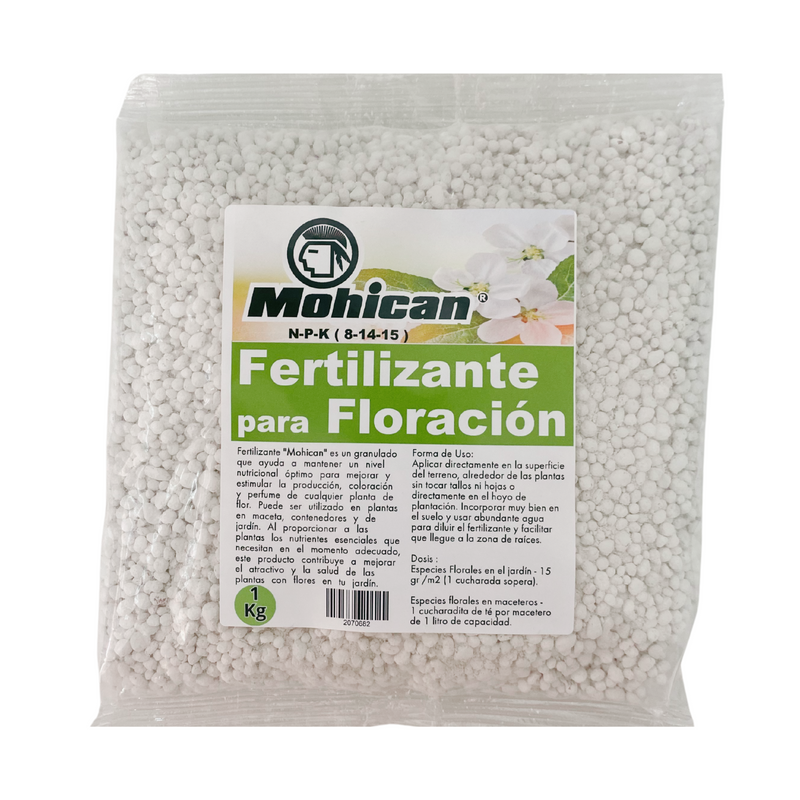 FERTILIZANTE PARA FLORACIÓN DE PLANTAS BOLSA 1 KG MOHICAN