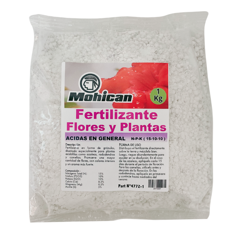 FERTILIZANTE PARA FLORES Y PLANTAS ÁCIDAS BOLSA 1 KG MOHICAN