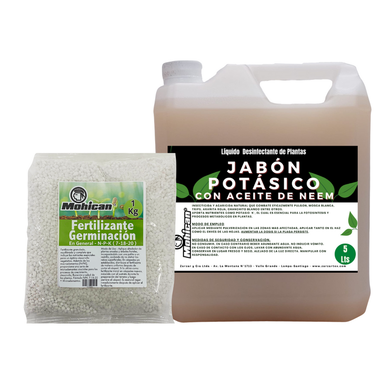 PROMO JABÓN POTÁSICO NEEM 5L + FERTILIZANTE GERMINACIÓN 1 KG