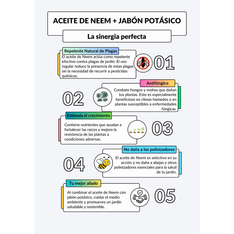 PROMO JABÓN POTÁSICO NEEM 5L + FERTILIZANTE ACIDAS 1 KG