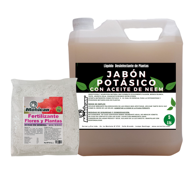 PROMO JABÓN POTÁSICO NEEM 5L + FERTILIZANTE ACIDAS 1 KG