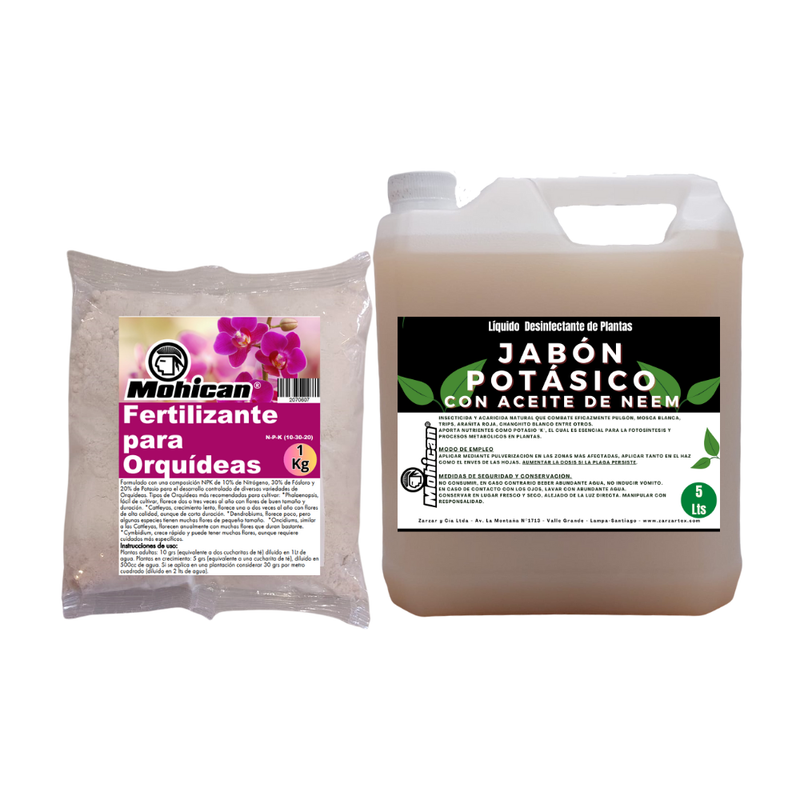 PROMO JABÓN POTÁSICO ACEITE NEEM 5LTS + FERTI ORQUIDEAS 1KG