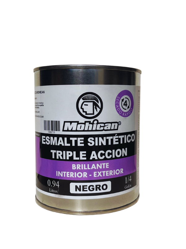 ESMALTE SINTETICO BRILLANTE TRIPLE ACCIÓN MOHICAN 1/4G NEGRO
