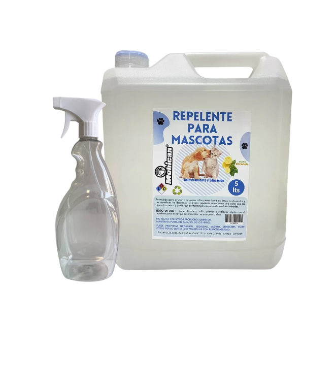 PROMO REPELENTE PERROS Y GATOS LIMON 5L + ATOMIZADOR 1L