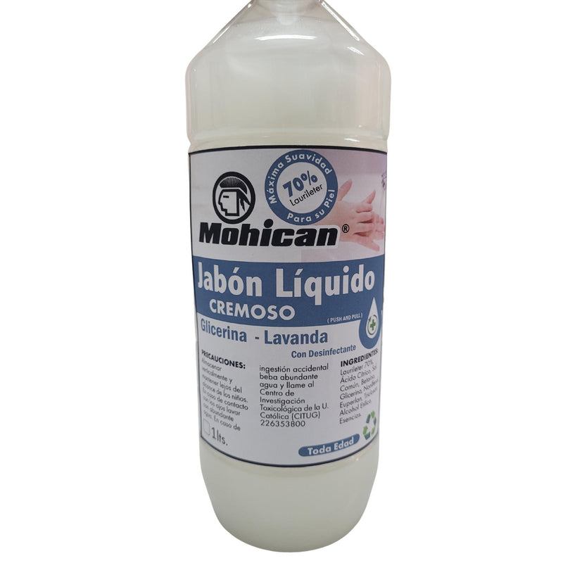 JABON LIQUIDO GLICERINA CON BACTERICIDA MOHICAN  1 LT
